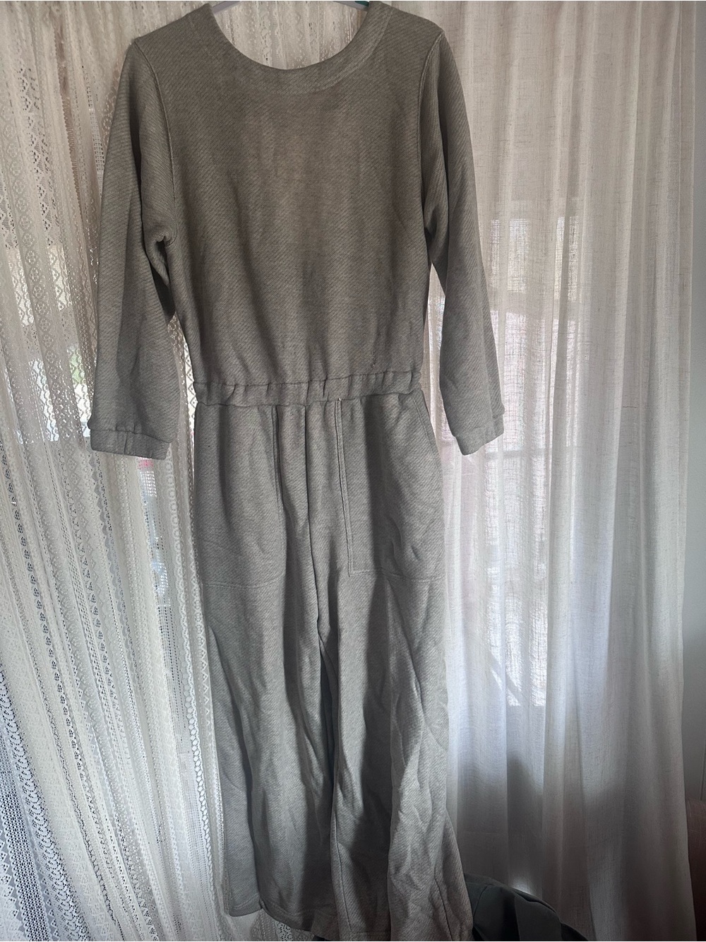Free People Wide-Leg Knit Drawstring Pantsuit in Taupe - Picture 2 of 4